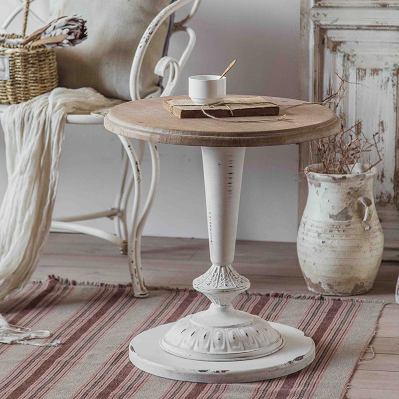 Rustic Style Sofa Side Accent Table Round Shape Metal and Wood Side Table