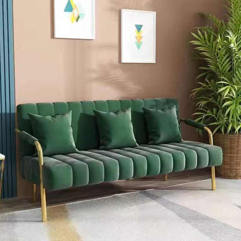 Velvet Sofa with 3 Pillows Square Arm for Living Room 3-seater