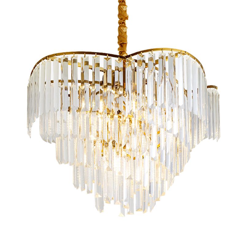 Spiral Hanging Light Postmodern Tri-Sided Clear Crystal Rod 5 Heads Gold Pendant Chandelier