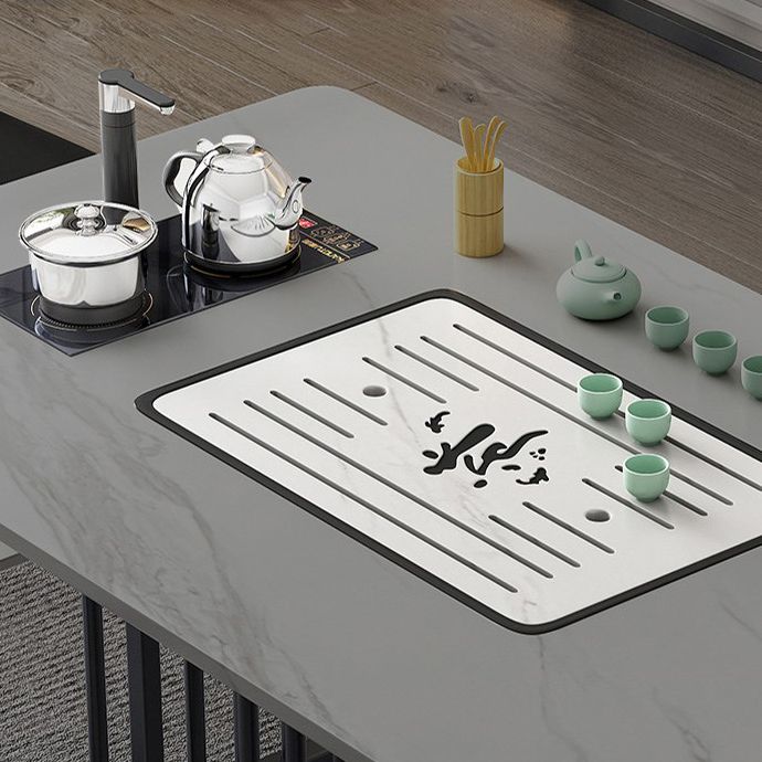 Slate and Metal Table Modern Minimalist Storage Rectangular Dining Table