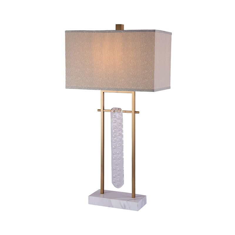 Lámpara de mesa de noche rectangular modernista de tela con 1 bombilla en color blanco para dormitorio