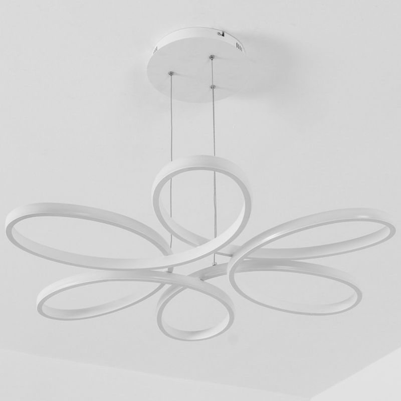 Flower Metal Hanging Light Fixture Minimalist Style LED White Chandelier Light Fixture