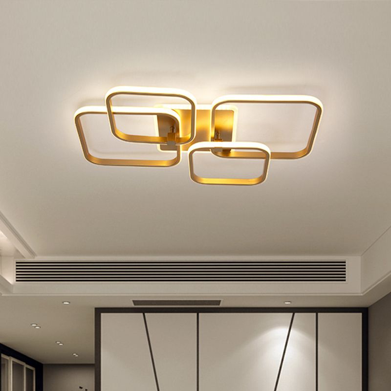 Multi-runde/quadratische LED-Deckenleuchte aus Metall, Minimalismus, 2/4 Lichter, Gold-Finish, halbbündige Montageleuchte