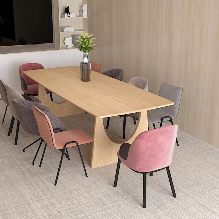 Mesa de comedor de color rectángulo de madera Mesa de madera maciza moderna con pedestal doble