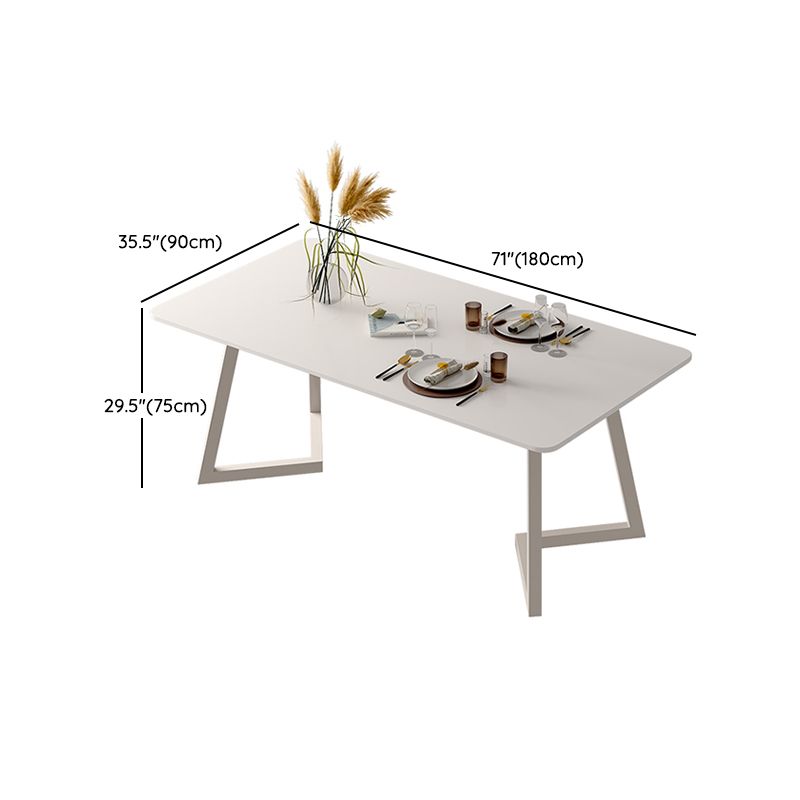 Contemporary Sintered Stone Top Metal Base Dining Table with Chairs in White