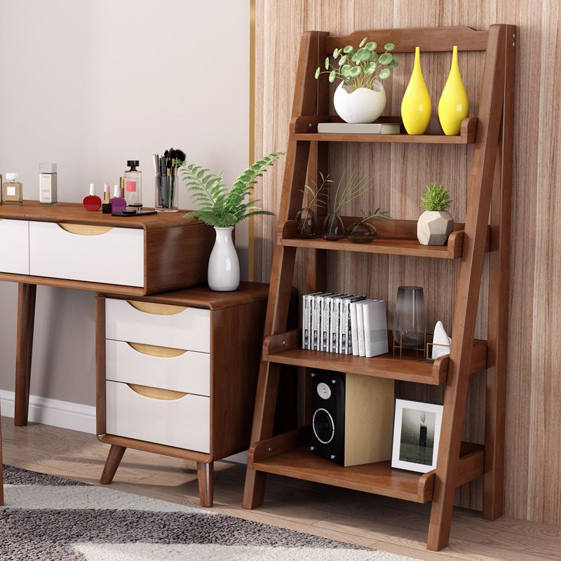 Contemporary Style Ladder Bookcase Wooden Vertical Book Shelf