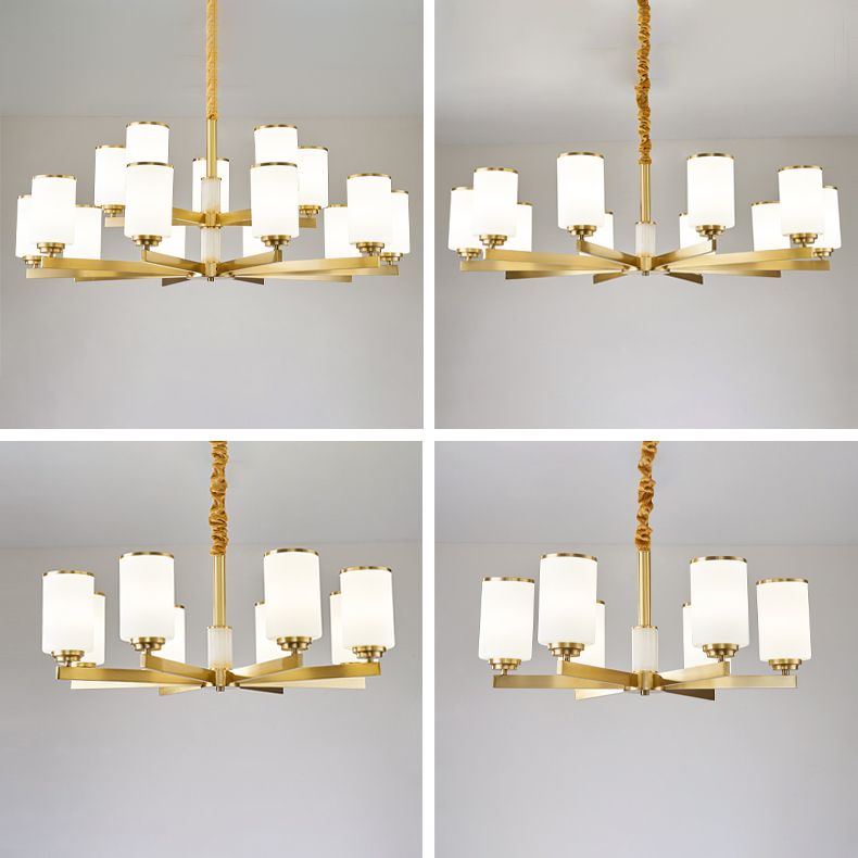 Modern Concise Pendant Light Metal Cylindrical Chandelier with Glass Shade
