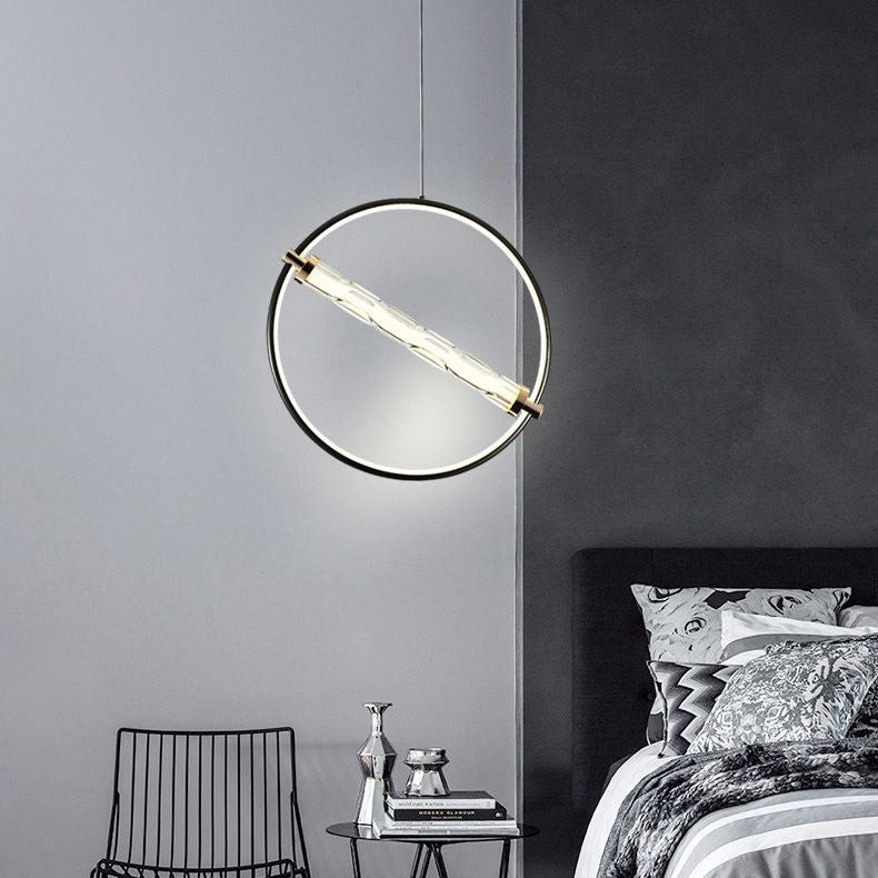 Eenvoud cirkelvormige led hanger helder gekabbel glazen eetkamer hangend licht in zwart