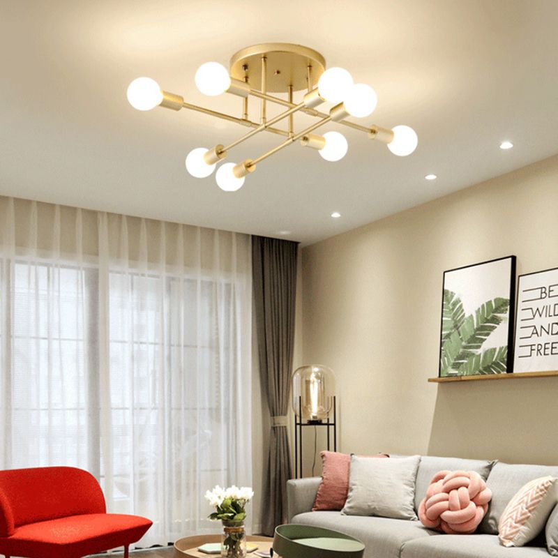 Modern Exposed Bulb Semi Flush Ceiling Lights Metal Semi Flush Mount Chandelier for Living Room