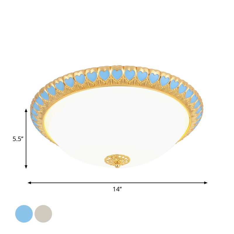 Opaline Glass LED Flush Light Simple Grey / Blue Heart - Edge Dome Shade Bedroom Massimale Montaggio Lampada