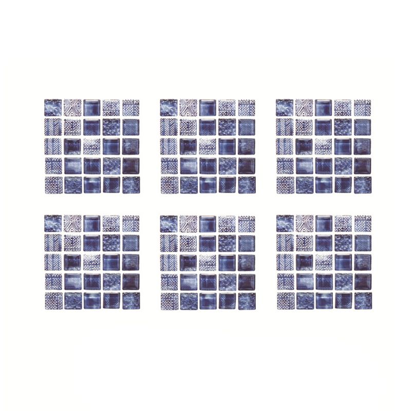 Modernist Tile Wallpaper Panel Set Blue Mosaics Wall Covering for Home, Easy to Remove