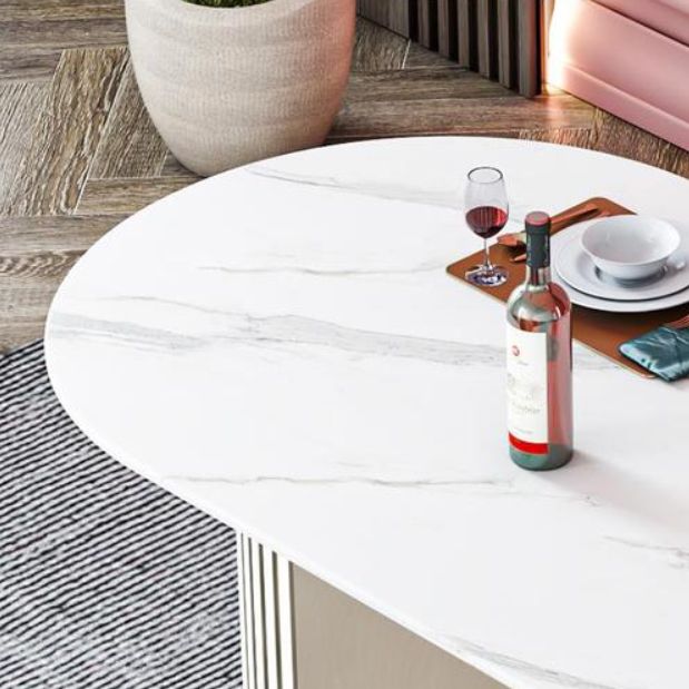 Mesa de comedor ovalada estándar moderna, mesa de comedor de piedra sinterizada para cocina