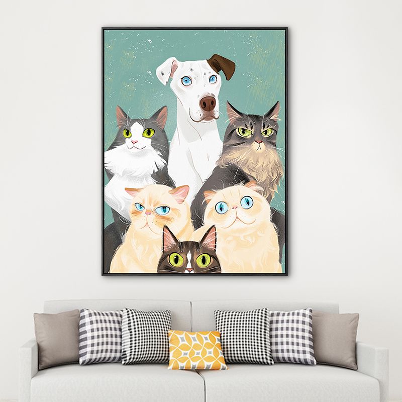 Lovely Pet Drawing Wall Art for Kids Bedroom Animal Print Canvas in Pastel Color