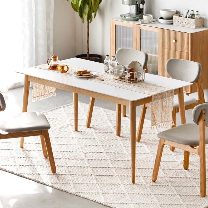 Stone Top Dining Table Traditional Luxury Rectangle Dining Table with 4 Wood Legs