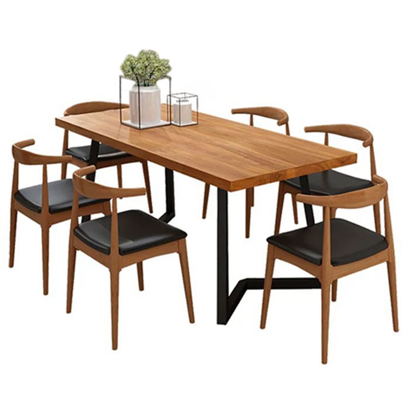 Rectangular Solid Wood Dining Table Modern Furniture with Steel Base for Kitchen