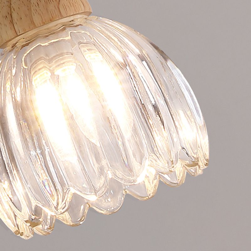 Nordic Flush Mount Flower Ceiling Light Fixture with Wood and Glass for Hallway