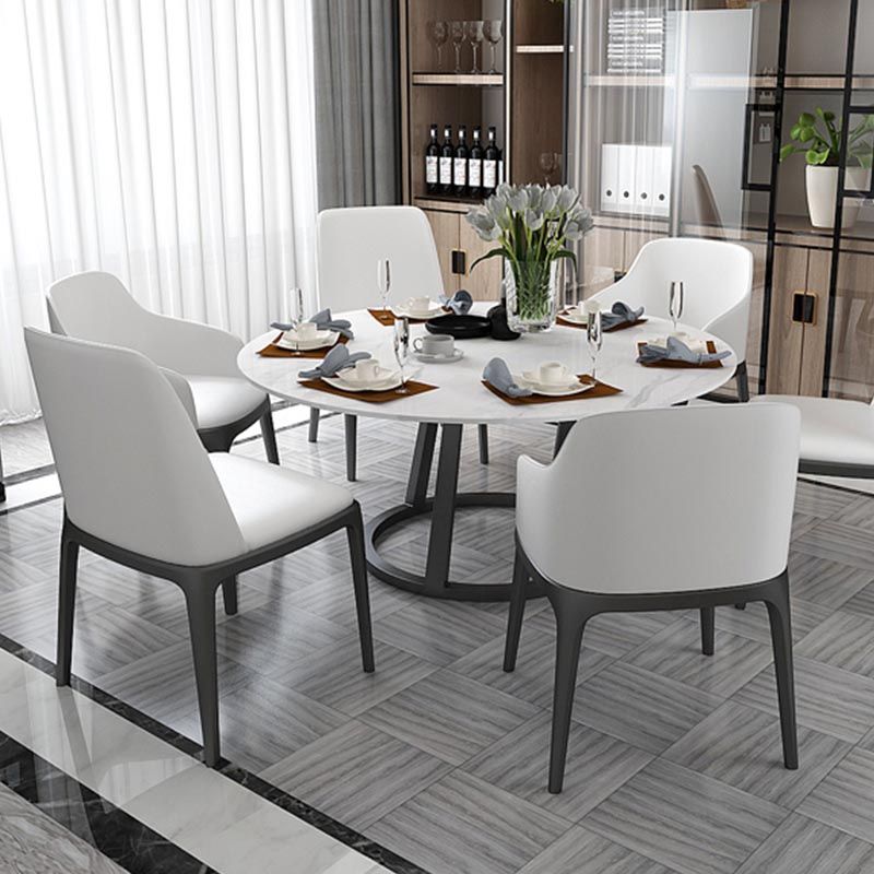 Round Marble Top Dining Table in White Traditional Luxury Dining Table