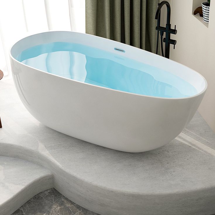 Acrylic Freestanding Bath Oval White Modern Back to Wall Bathtub