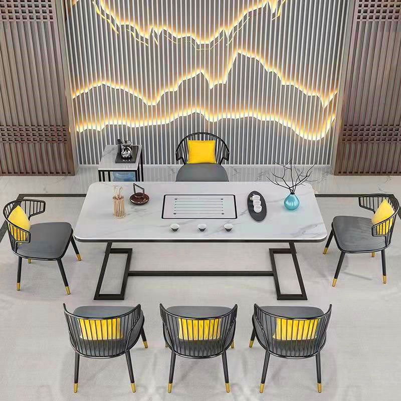 Slate and Metal Table Glam Style Simple Home Rectangular Dining Table