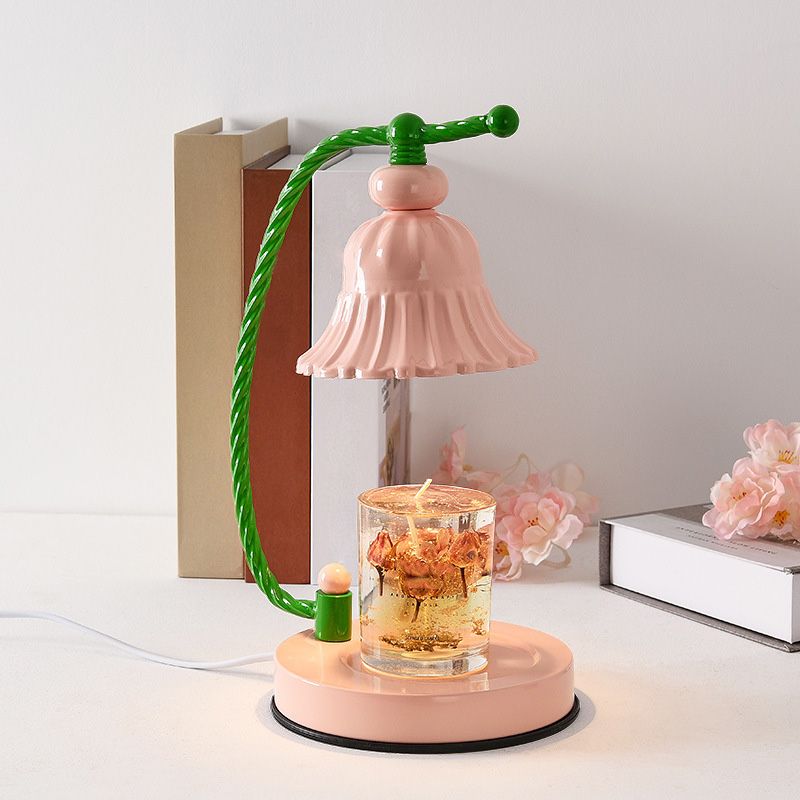 Flower Shaped Wax Warmer Lamp Nordic Metal 1 Head Pink Finish Table Light