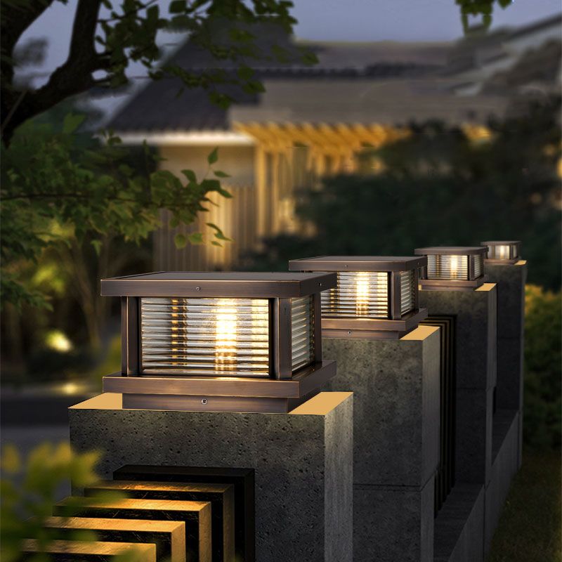 Rectangle Shape Metal Waterproof Pillar Lamp Modern Style 1 Light Outdoor Light