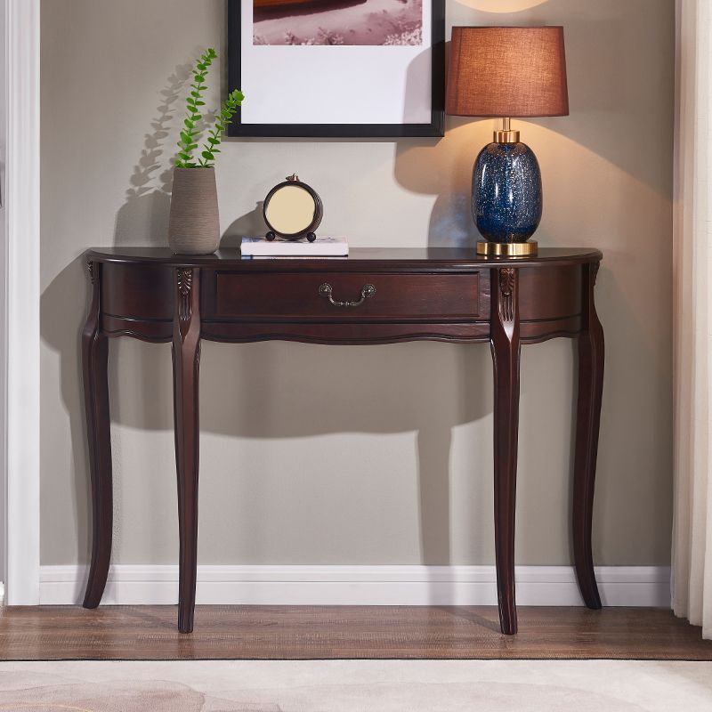 Mid-Century Modern Half Moon Console Table in White/Dark Brown