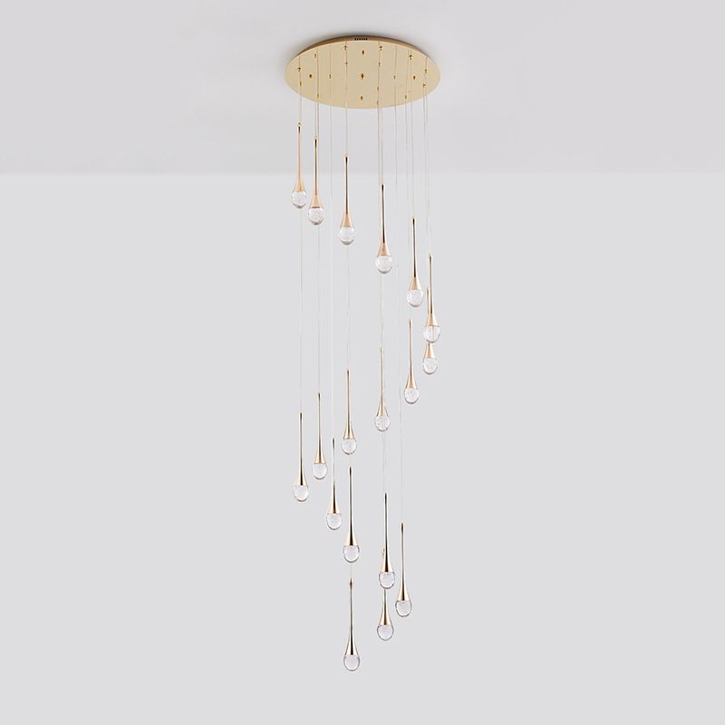 Crystal Rain Shaped Suspension Light Modern Gold LED Pendant Light for Duplex House
