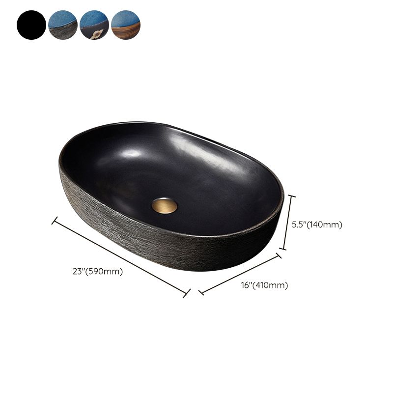Modern Bathroom Sink Vitreous China Hand Painted Oval Vessel Lavatory Sink