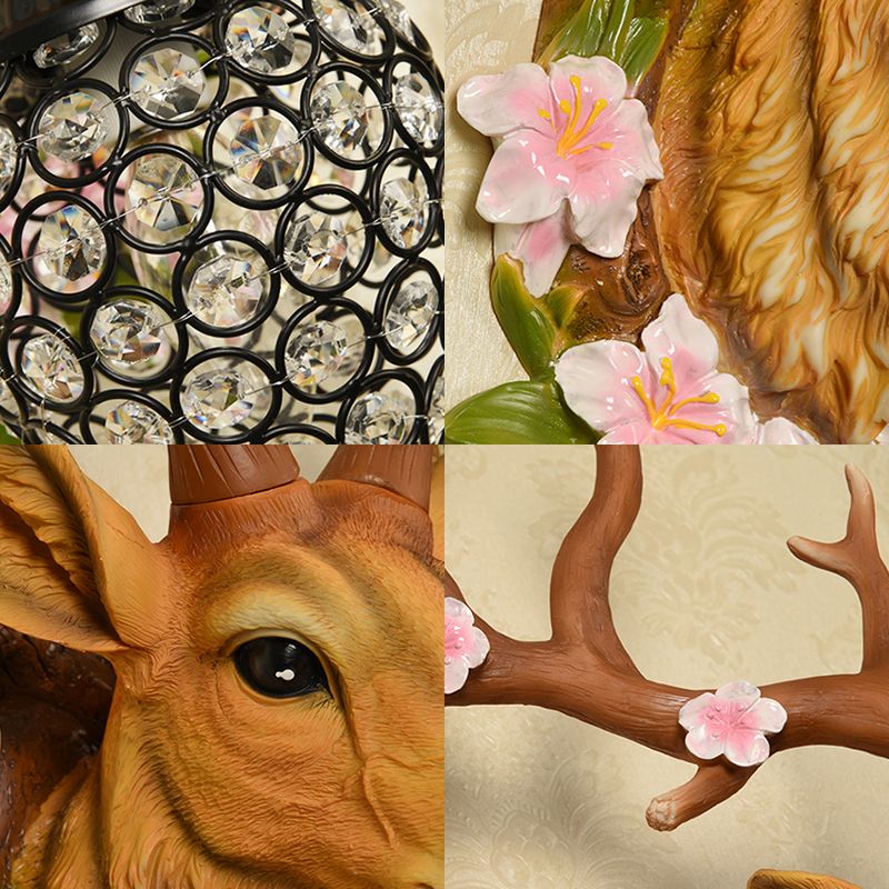 White/Yellow 1 Light 16.5"/23" W Sconce Light Traditional Resin Deer Wall Lighting Fixture with Teardrop Crystal Shade