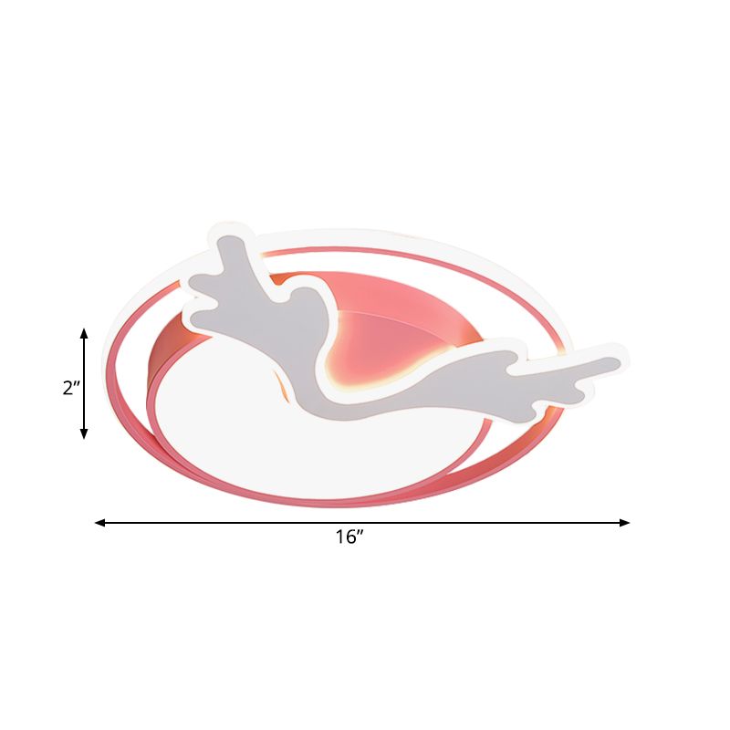 Deer Shaped Ceiling Lights Flush Mount Nordic Style Acrylic Pink LED Flush Mount Fixture with Ring Design for Bedroom