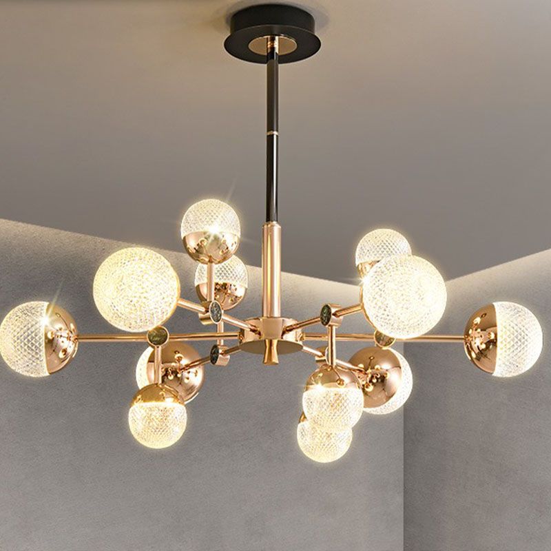 Sputnik Design Salon Kronleuchter klares Acryl -Multi -Lichter postmoderne Deckenleuchte in Gold