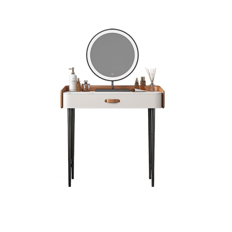 Stone Top Make-up Vanity Orange Solid Wood Vanity Dressing Table Set with Drawers