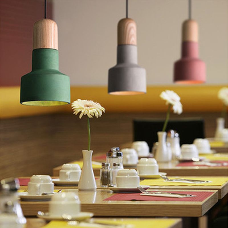 1-Light Creative Ciment Hanging Light Modern Simplicité Pendentif Pendant en bois pour les restaurants de bar