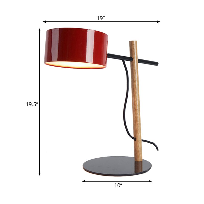Drum Shade Desk Lamp Contemporary Style Steel 1 Light Red/White Reading Book Light for Study Room