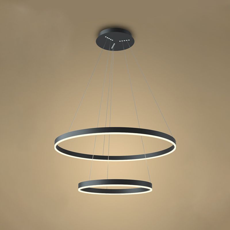 Modern Black Chandelier Multiple Rings Ceiling Pendant Light Metal Chandelier