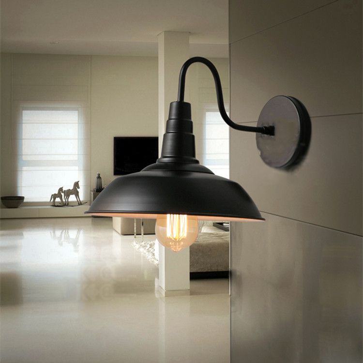 Metal Barn Shade Wall Light Industrial 1 Light  Gooseneck Arm for Stairs Pathway Farmhouse