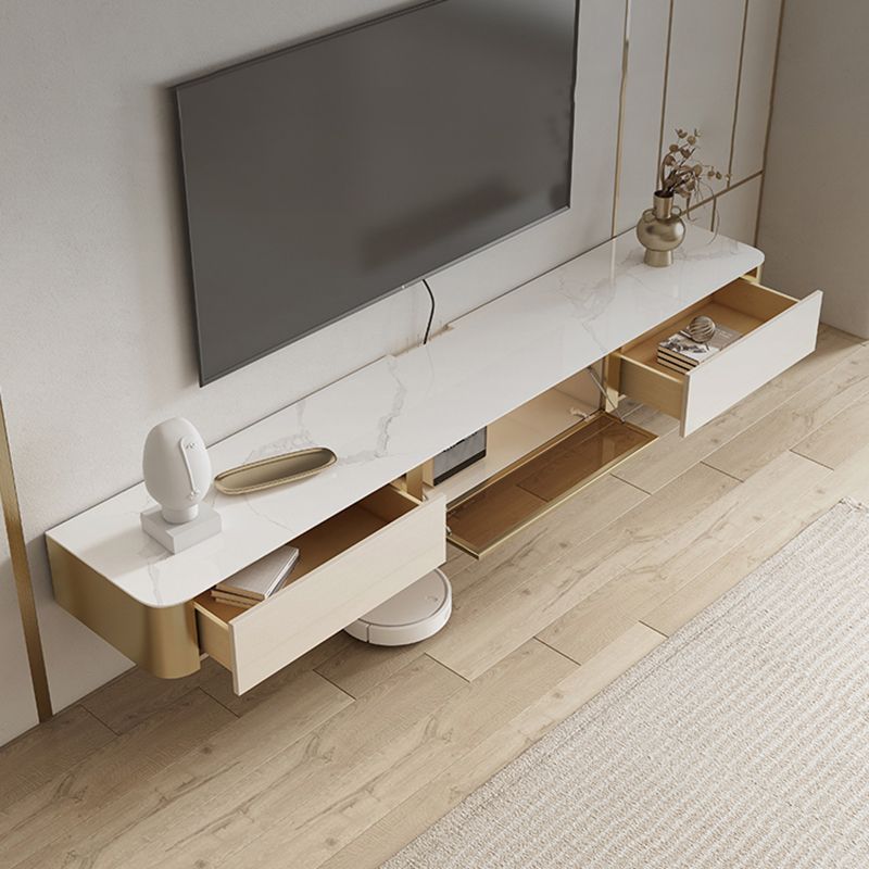 Glam Style Stone TV Stand Enclosed Storage Floating TV Cabinet