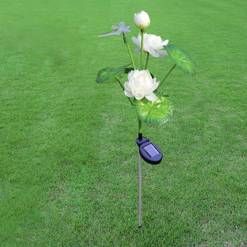 Contemporary Lotus and Dragonfly Shaped LED Stake Light Plastic Artistic Solar Lawn Lighting