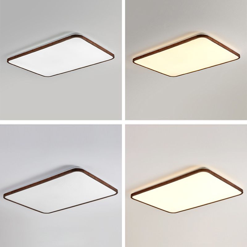 Walnut Wood Geometric Flush Mounted Light Modern Dark Brown LED Flush Light Fixture