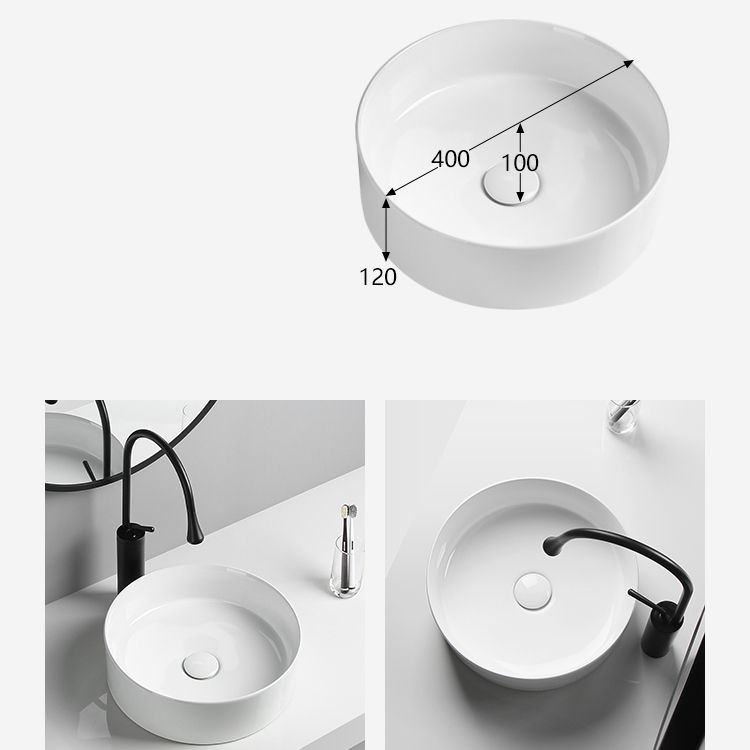 Modern Vessel Sink Round Porcelain Drain Assembly and Faucet Vessel Lavatory Sink