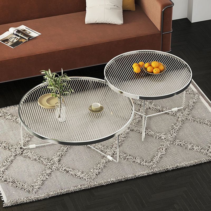 Modern Round Coffee Table Glass Top and Iron Coffee or End Table Cross Legs