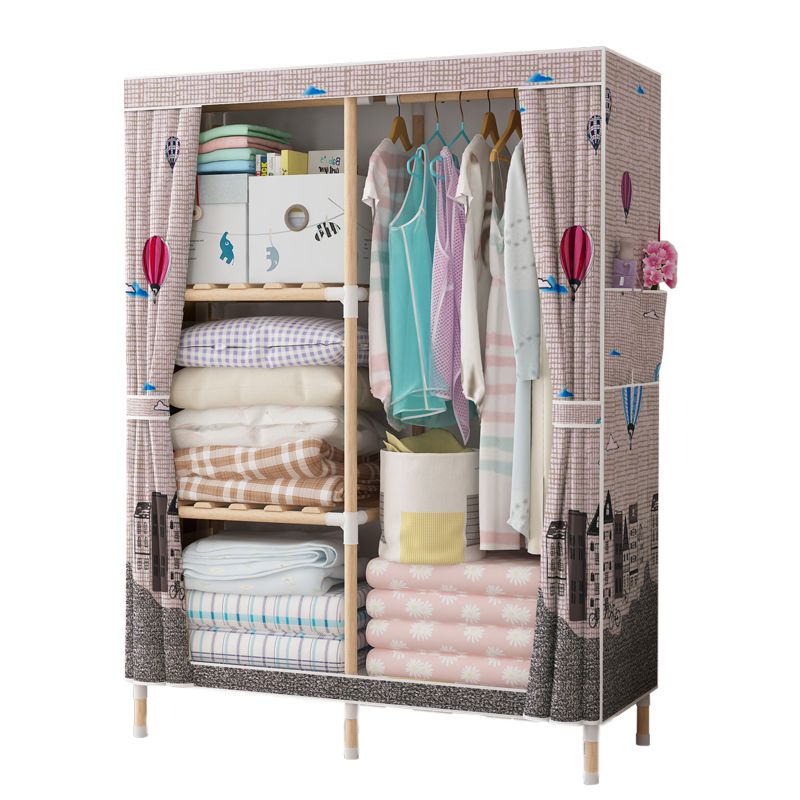 Metal Modern Armoire Shelves Storage Wardrobe Closet with Garment Rod
