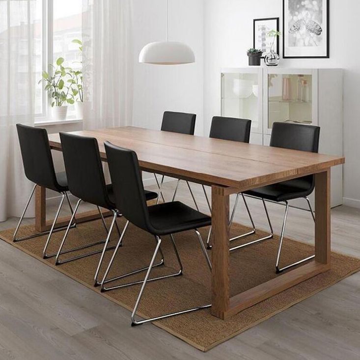 Contemporary Rectangle Shape Kitchen Dining Table Solid Wood Dining Table with Double Pedestal Bases