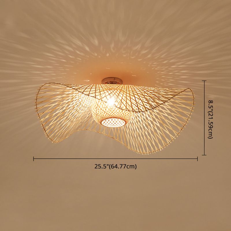 Japanse stijl bamboe inbouw 1-lichts plafondlamp voor woonkamer