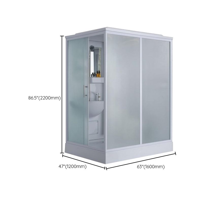 Contemporary Shower Stall Single Sliding Clear Shower Stall in White