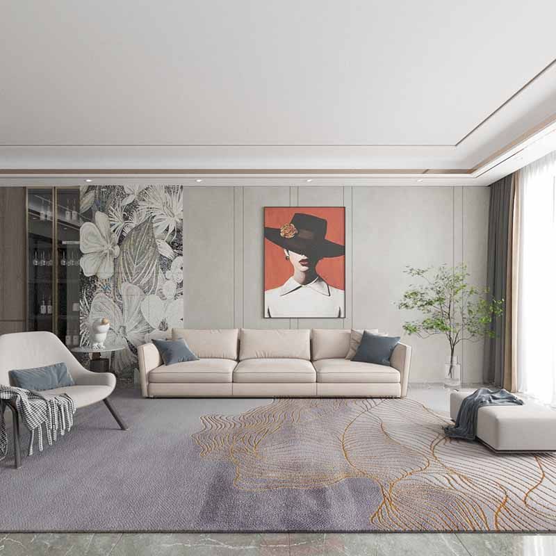 Blue Modern Area Rug Abstract Pattern Polyester Area Carpet Easy Care Washable Rug for Home Decor