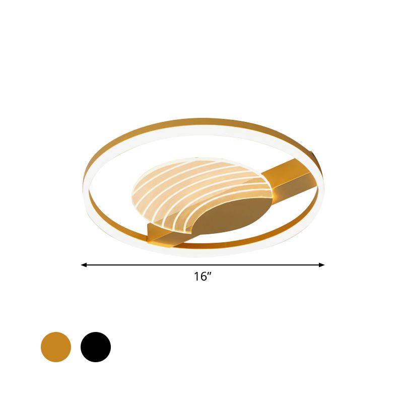 Acrylic Circle Flush Mount Lamp Minimalism Black/Gold 16/19.5 Inch Wide LED Ceiling Fixture with Wave Pattern, Warm/White Light