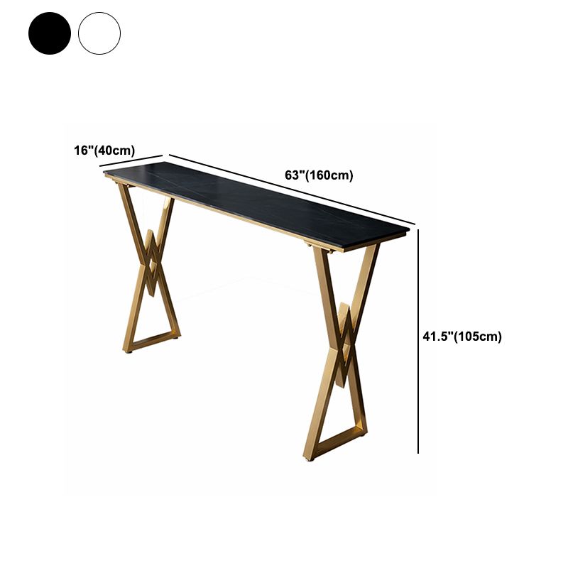 Glam Rectangle Pub Table Sintered Stone Bar Height Cocktail Table with Double Pedestal