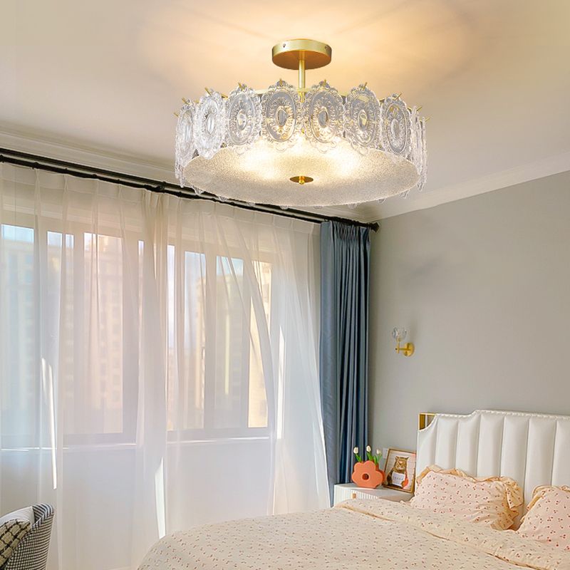 Modern Metal Flush Mount Circle Shape Ceiling Light with Glass Shade for Living Room