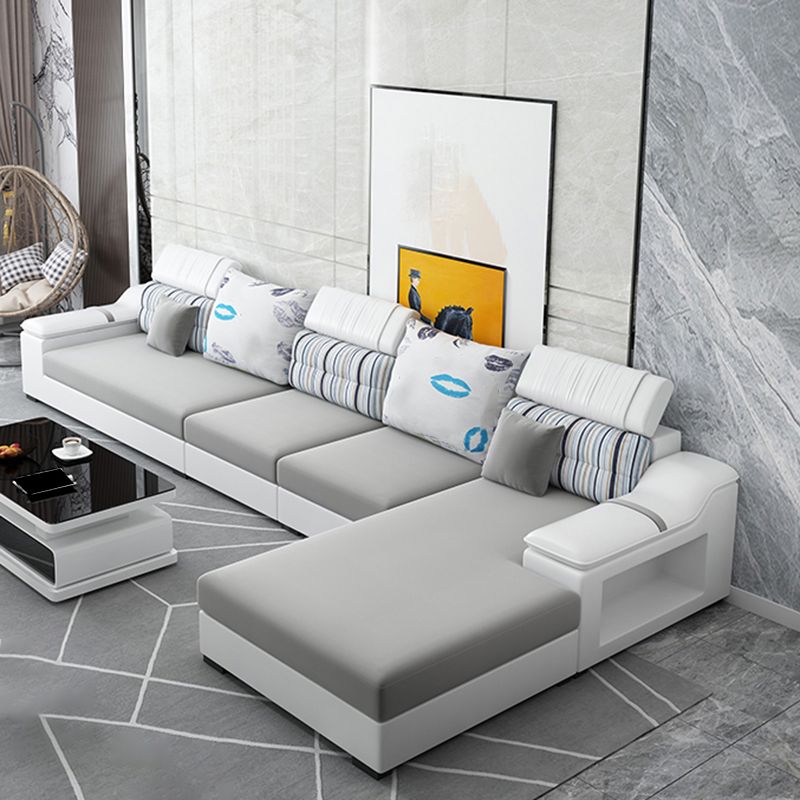Light-grey Modern Sectional Stain-Resistant Faux leather Sectional